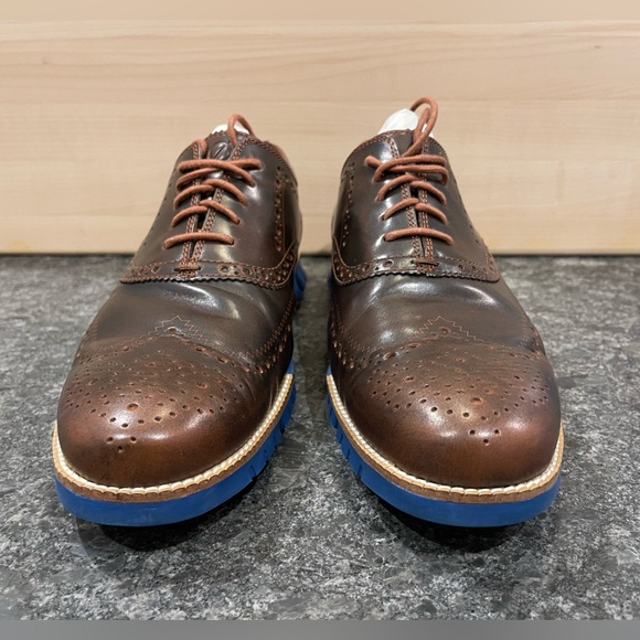 Rare! Cole Haan ZeroGrand Wingtip Oxfords - 12 WIDE - Woodbury / Limoges Blue - Picture 2 of 11